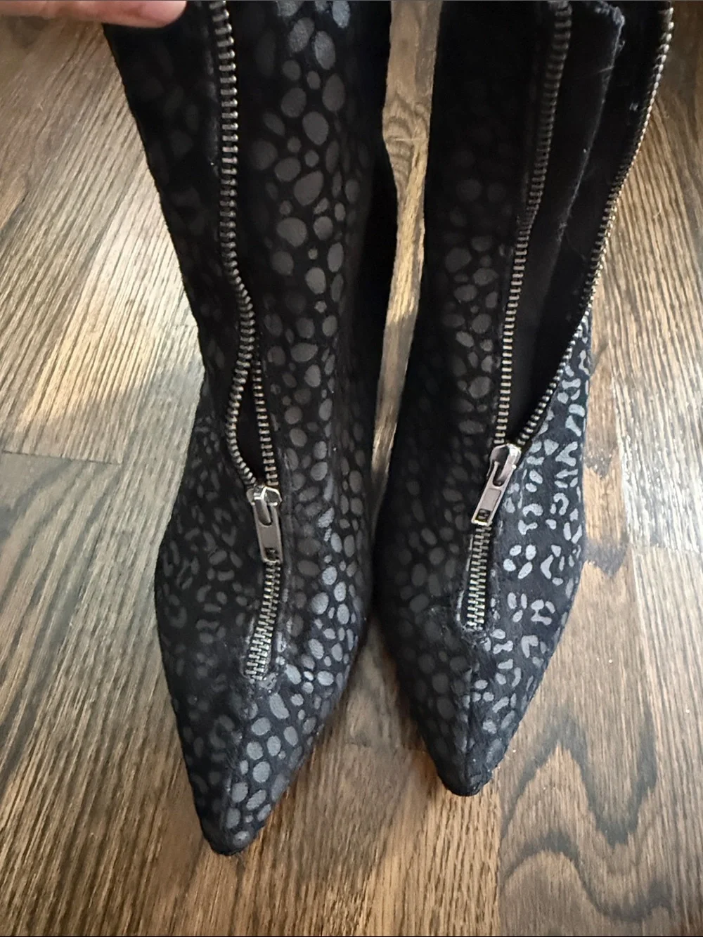 Coconuts by Matisse Black Patterned Ankle Booties with Front Zip